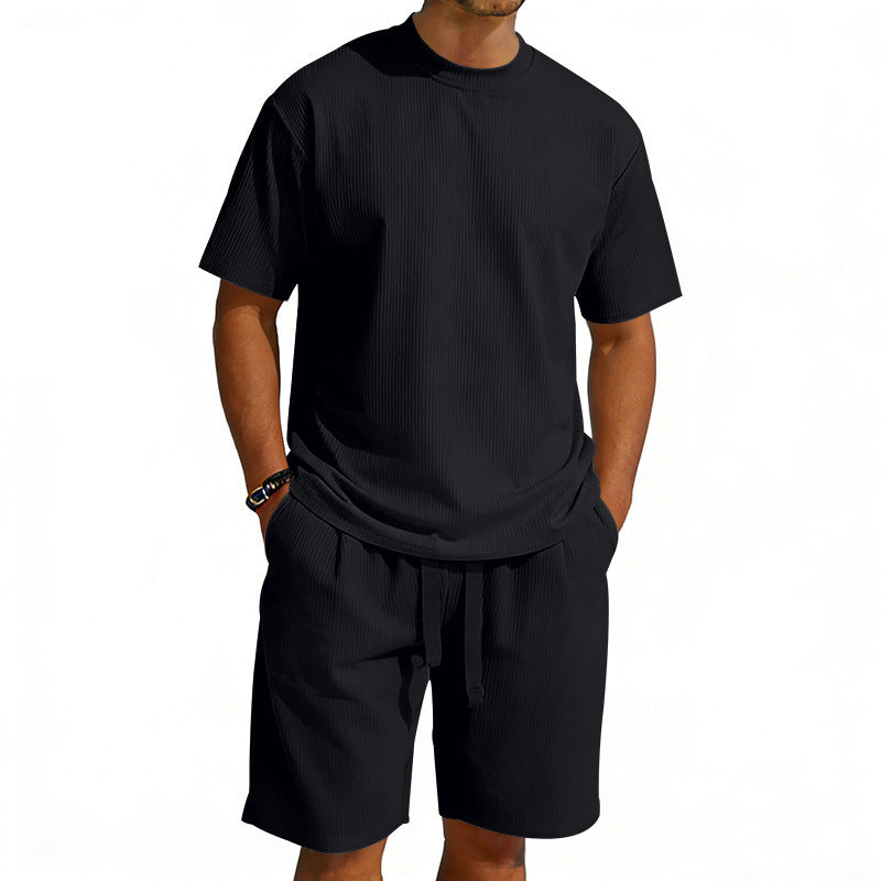 Herren nan Kurzarmshirt- und Bermudakombination aus geripptem Jersey mit elastischem Tunnelzugbund
