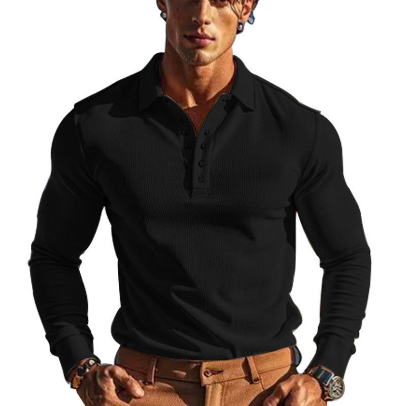 Herren nan körperbetontes Langarm-Henley-Poloshirt aus feiner Rippenstruktur Shop Nory
