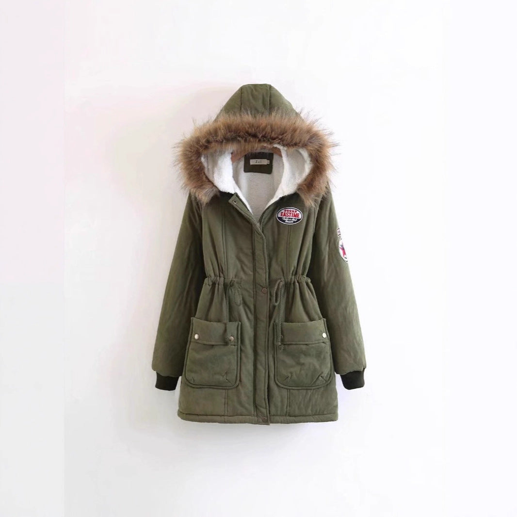 Damen Langer Utility-Parka mit Teddyfutter, Kapuze mit Kunstfell und Kordelzug Shop Nory