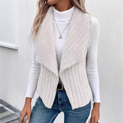 Damen nan kuschelige ärmellose Teddy-Fleece-Weste mit großem Schalkragen und strukturierter Rippenoptik Shop Nory
