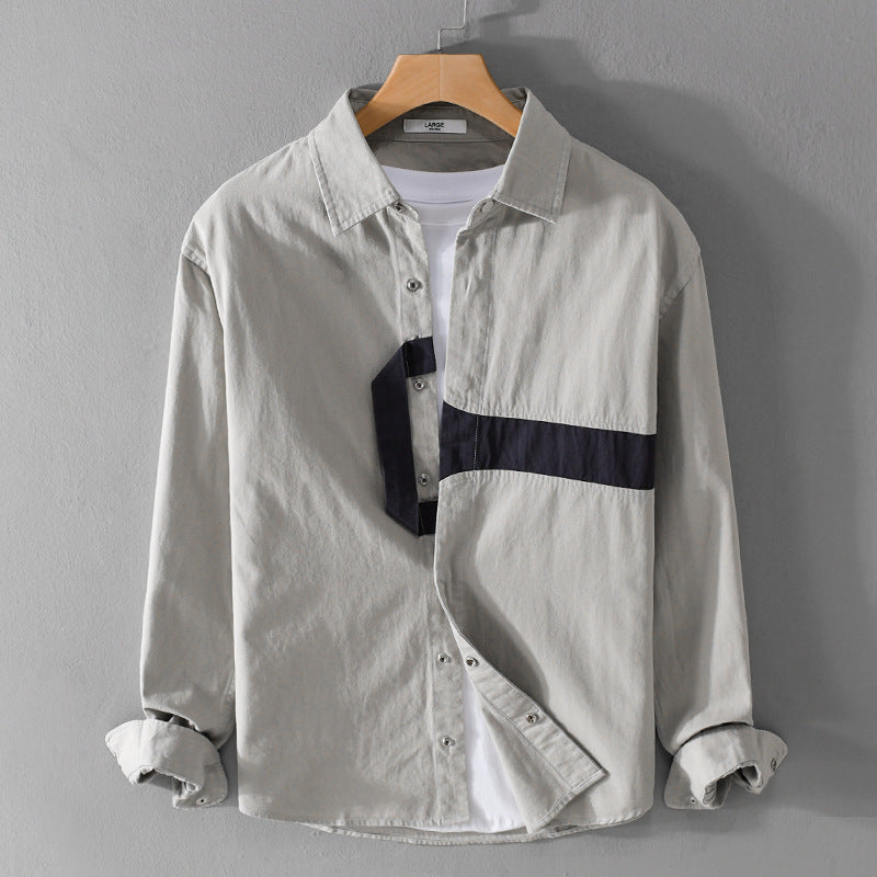 Herren Lässiges Overshirt-Hemd mit geometrischem Kontraststreifen und Druckknopf-Leiste Shop Nory