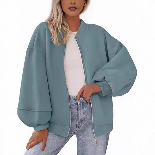 Damen Oversize Bomberjacke mit Ballonärmeln und durchgehendem Reißverschluss Shop Nory