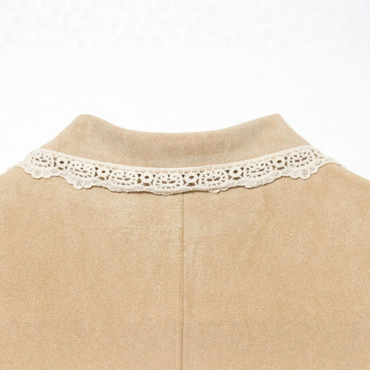 Damen Cropped-Veloursjacke mit Spitzkragen und Spitzenmanschetten Shop Nory