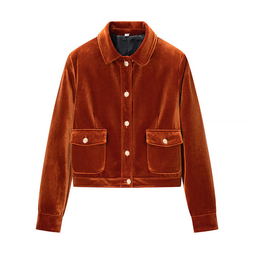 Damen Samt-Boxy-Jacke mit Pattentaschen und goldenen Zierknöpfen Shop Nory