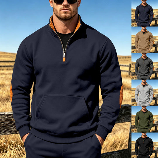 Herren Athletisches Halbzip-Sweatshirt mit Ellenbogenpatches und Kängurutasche Shop Nory