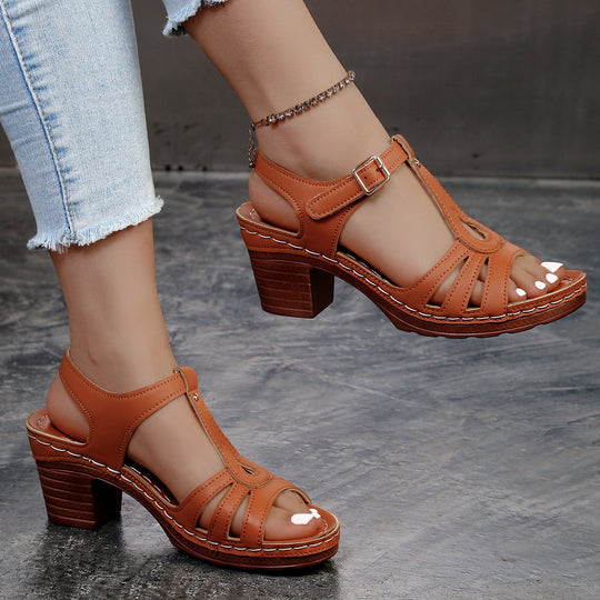 Damen Sandalette mit Cut-Out-Riemen, gepolstertem Komfortfußbett und mittelhohem Blockabsatz Shop Nory