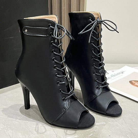 Damen Elegante Schnür-Ankleboots mit offenem Zehenbereich und schlankem Stilettoabsatz Shop Nory