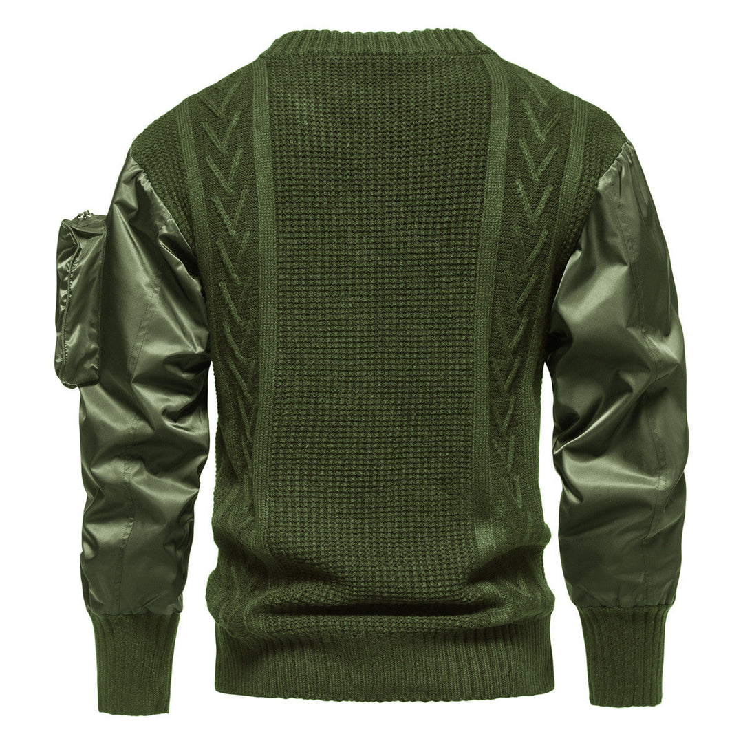 Herren Grobstrickpullover mit modernen Kunstlederärmeln Shopnory
