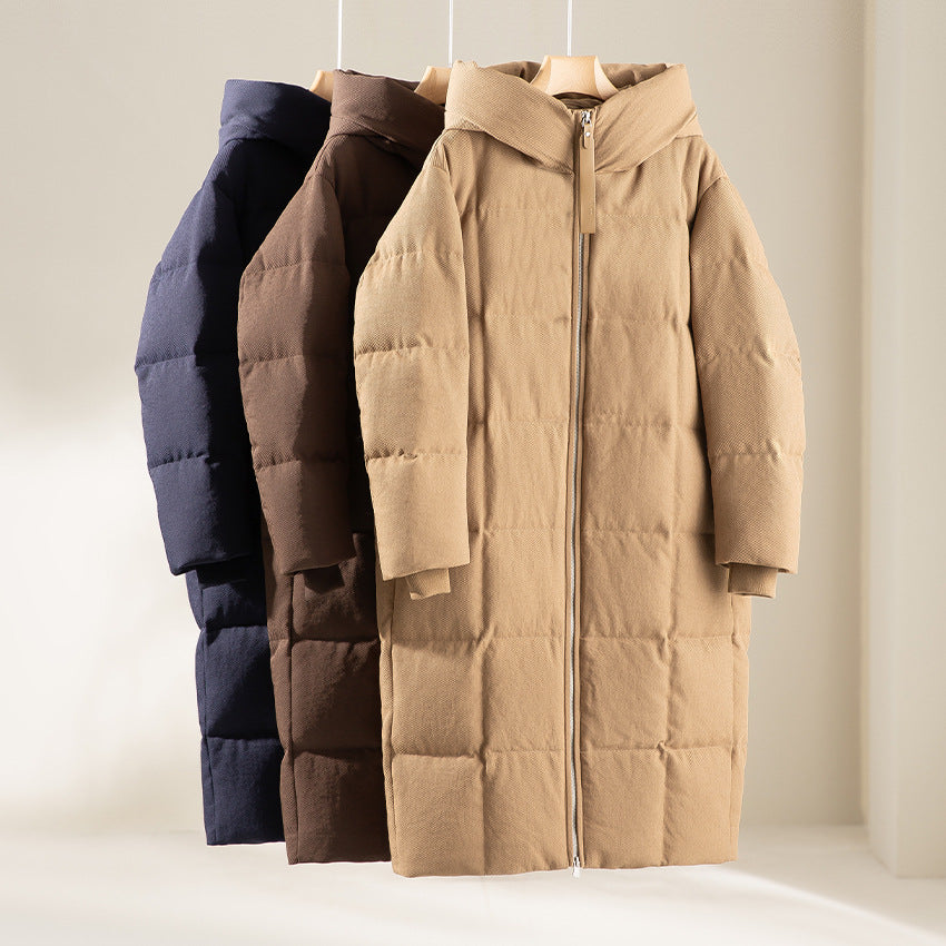 Damen Lang geschnittener wattierter Stehkragen-Mantel mit Zwei-Wege-Reißverschluss Shop Nory