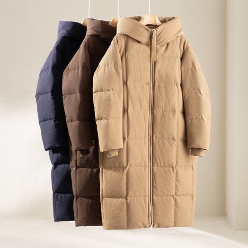 Damen Lang geschnittener wattierter Stehkragen-Mantel mit Zwei-Wege-Reißverschluss Shop Nory