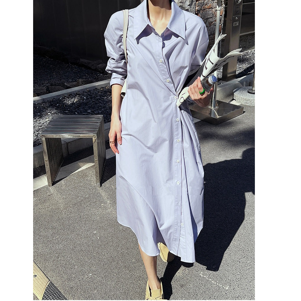 Damen Hemdblusenkleid aus Baumwoll-Popeline mit asymmetrischem Wickeldetail Shop Nory