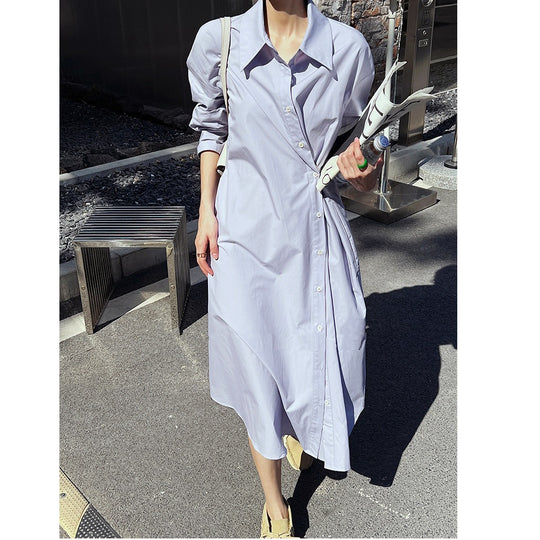Damen Hemdblusenkleid aus Baumwoll-Popeline mit asymmetrischem Wickeldetail Shop Nory