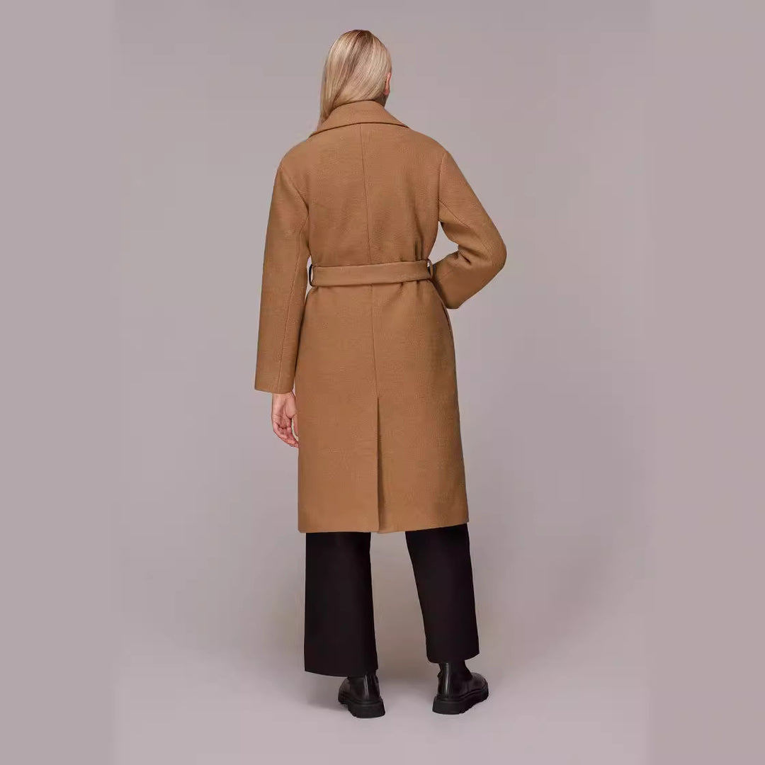 Damen Midilanger Wollmix‑Longmantel mit minimalem Schalkragen und relaxed Silhouette Shop Nory