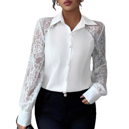 Damen Elegante Bluse mit Spitzeneinsätzen und Hemdkragen Shop Nory