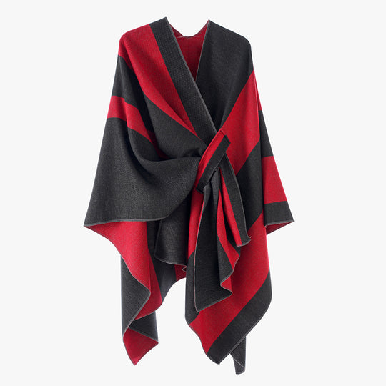 Damen Wickel‑Cape mit breitem Streifenmuster und Bindegürtel Shop Nory