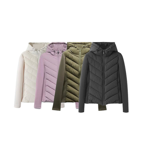 Damen Hybrid-Steppjacke mit Wattierung, Kapuze und elastischen Ärmel-Einsätzen Shop Nory