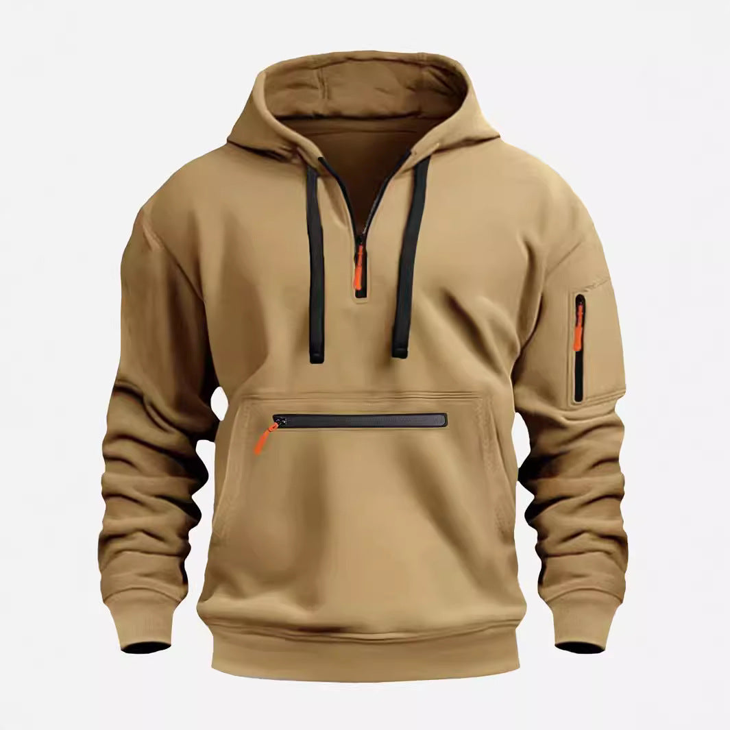 Herren nan technischer Halbzip Kapuzenpullover mit frontaler Reißverschlusstasche und Ärmel-Tasche Shop Nory