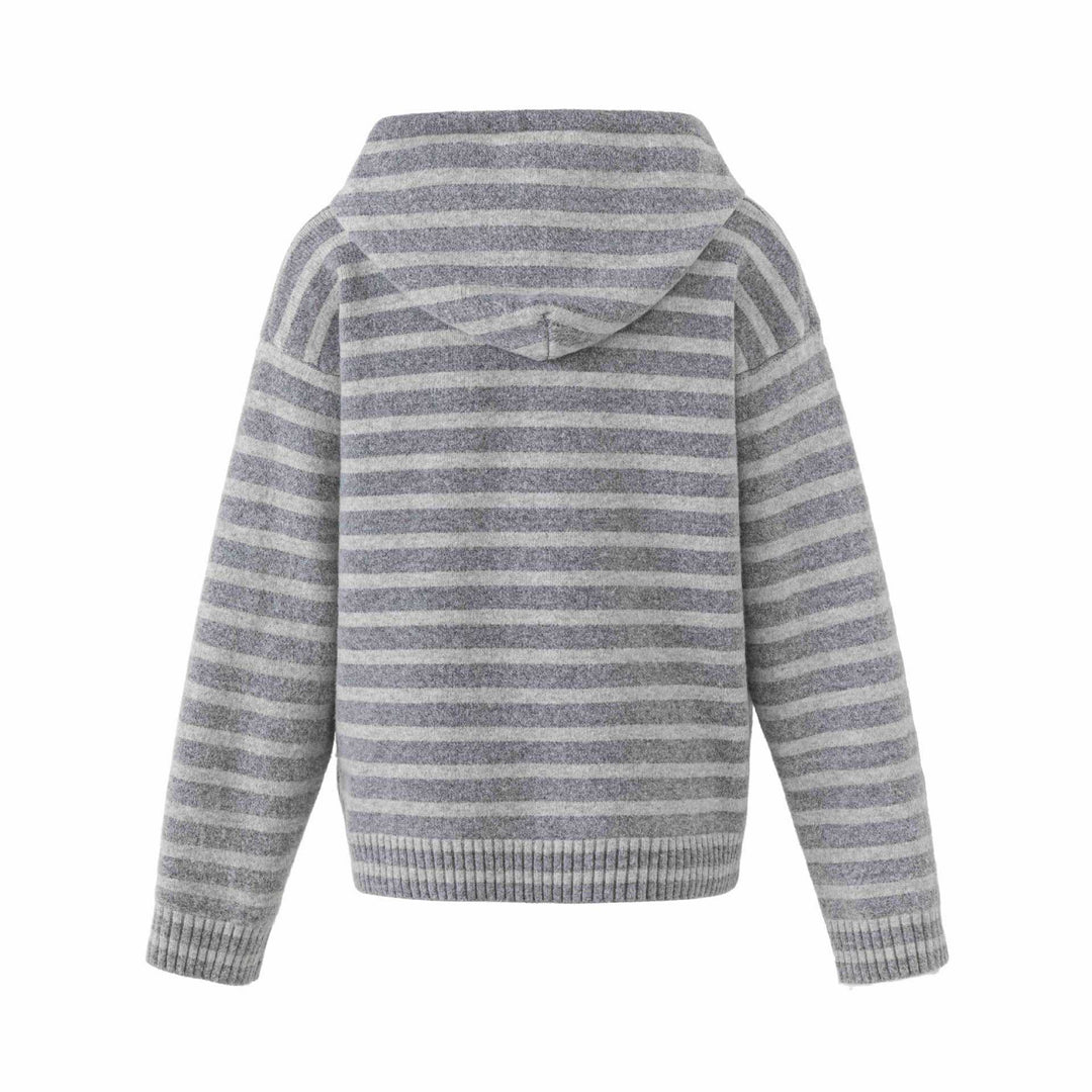 Damen Kapuzenstrickjacke mit Knopfleiste und Blockstreifen Shop Nory