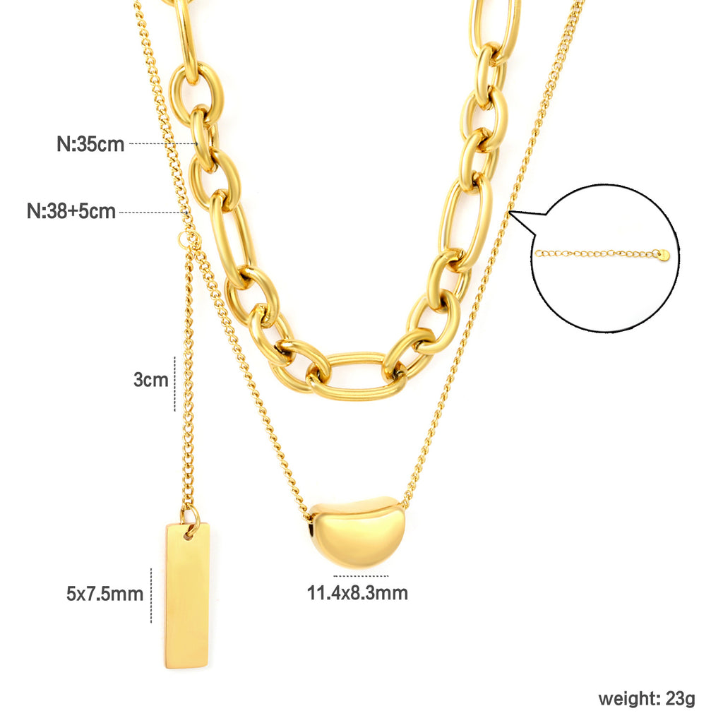 Damen mehrschichtige Halskette mit rundem und rechteckigem Anhänger aus hochwertigem Edelstahl Shop Nory