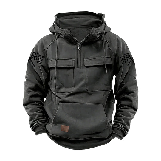 Herren nan Kapuzenpullover mit Halbzip, Cargo-Brusttaschen und Kängurutasche Shop Nory