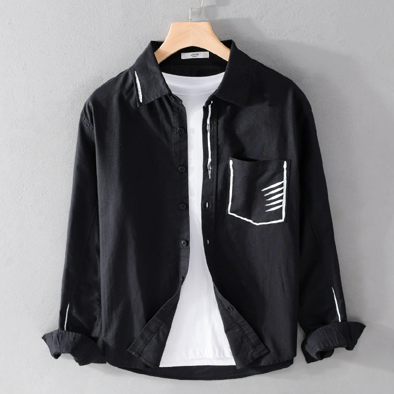 Herren Leichtes Baumwoll-Overshirt mit Kontrastnaht und aufgesetzter Brusttasche Shop Nory