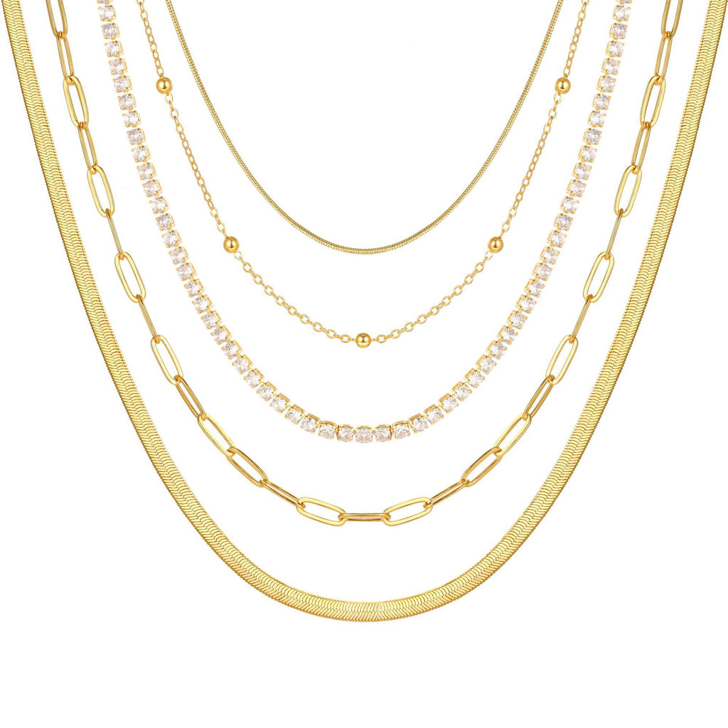 Damen mehrlagige Halskette mit funkelnden Kristallen und eleganten Kettendesigns Shop Nory