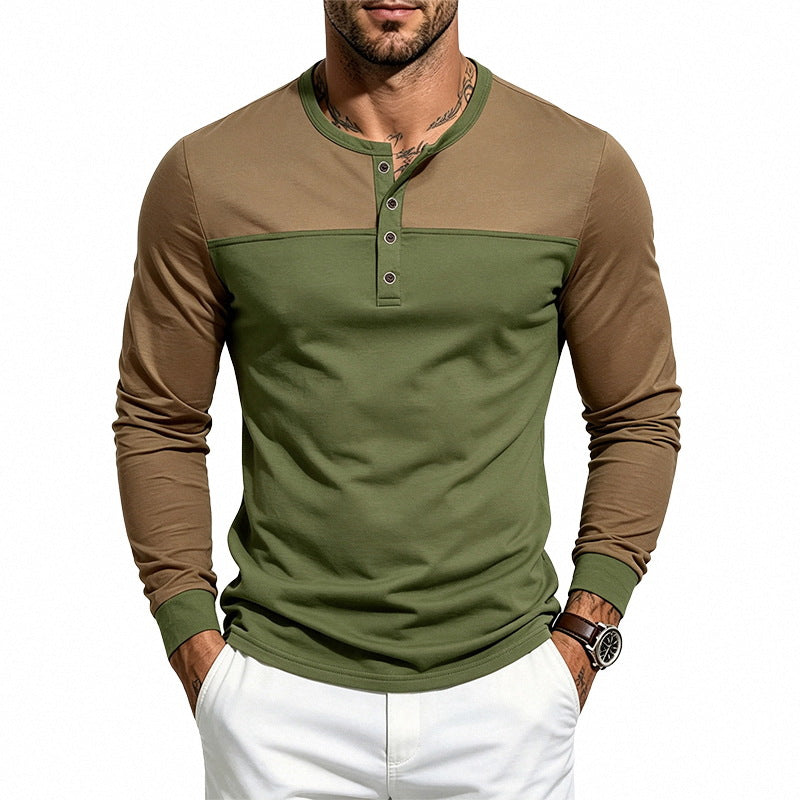Herren Slim-Fit Henley-Langarmshirt mit kontrastiertem Einsatz und Knopfleiste Shop Nory