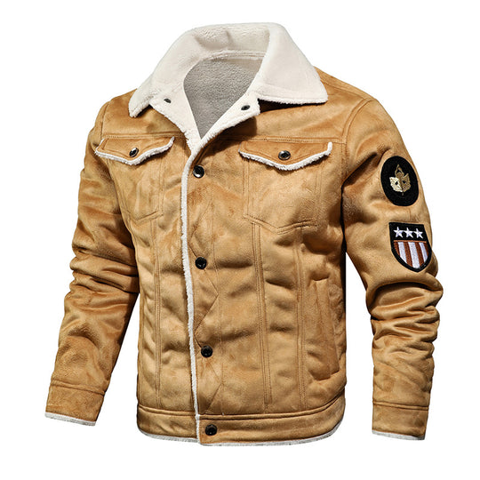Herren Fliegerjacke aus Kunstleder mit Teddyfell-Futter und Aufnäher Shop Nory