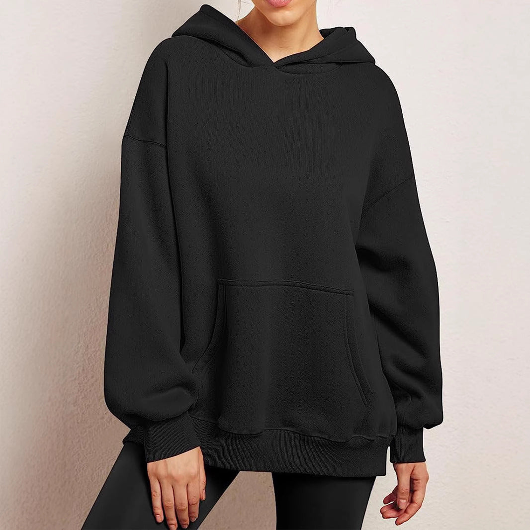 Damen nan Oversize-Kapuzenpullover mit verlängertem Rückenteil, innen angerautem Fleece und Kängurutasche Shop Nory