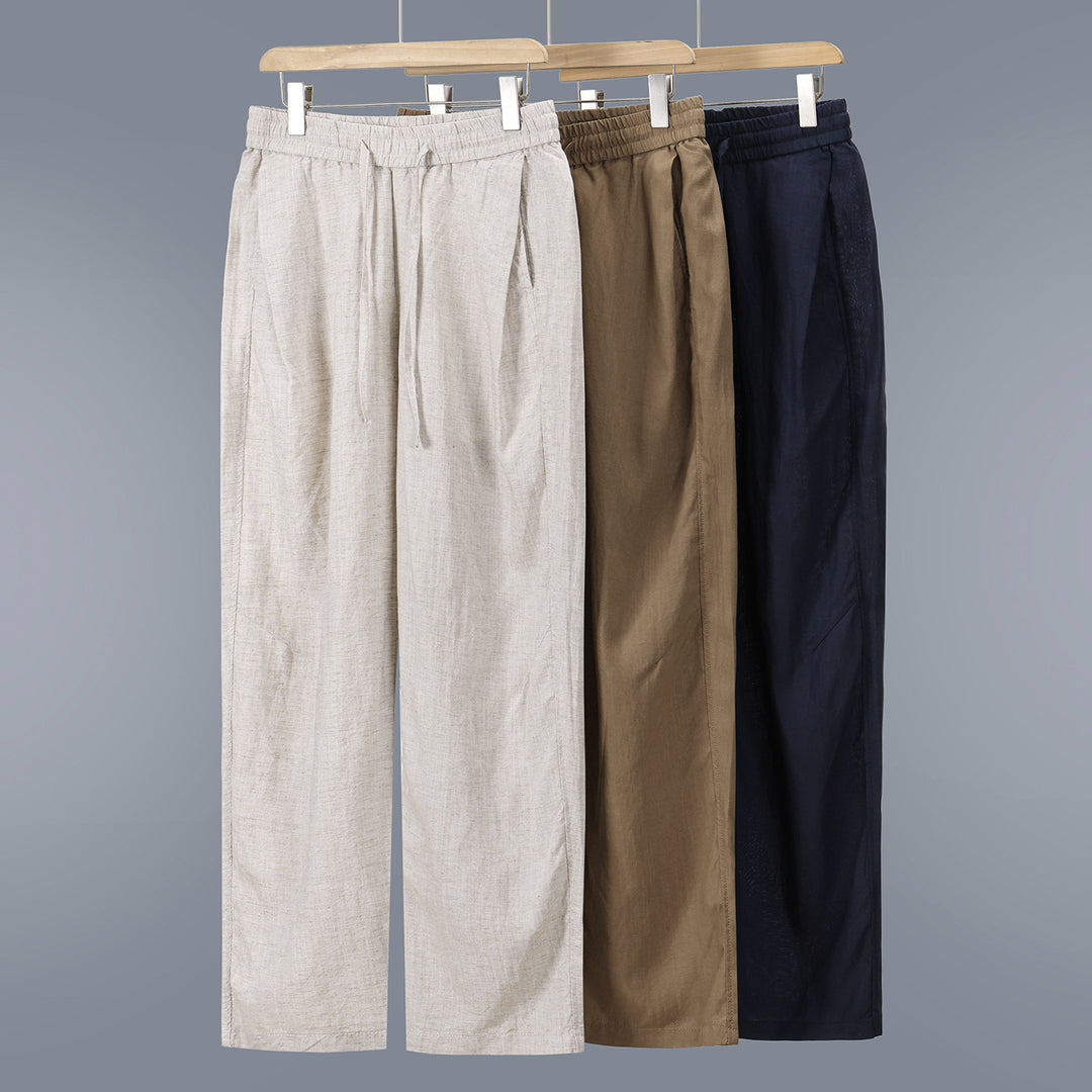 Herren Leinen-Baumwollhose mit elastischem Bund und Tunnelzug Shop Nory