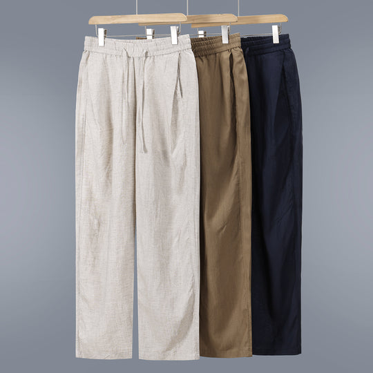 Herren Leinen-Baumwollhose mit elastischem Bund und Tunnelzug Shop Nory