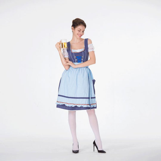 Damen nan klassisches Trachten-Dirndl mit gepunktetem Mieder, geschnürter Korsage und abnehmbarer Rüschen-Schürze Shop Nory