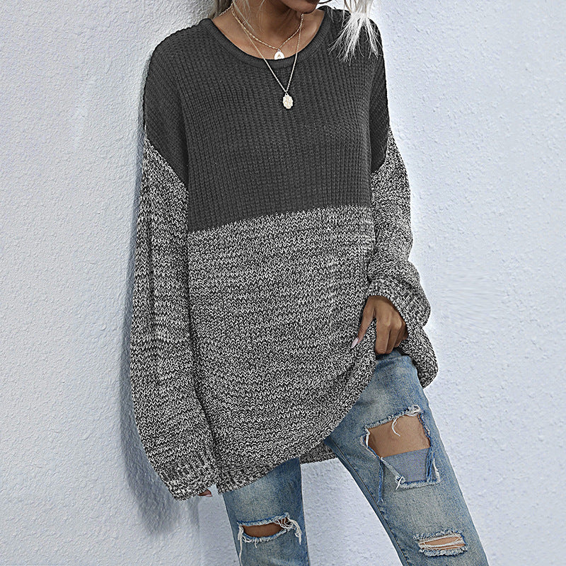 Damen Oversize-Strickpullover im Melange-Blockdesign mit Rundhalsausschnitt & verlängertem Saum Shop Nory
