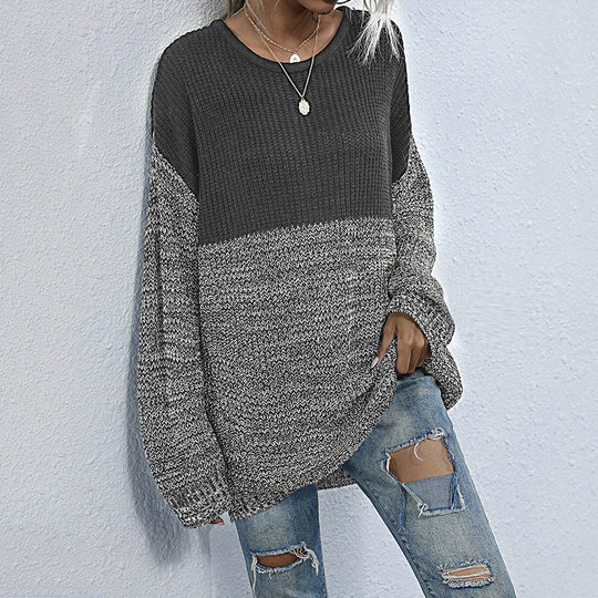 Damen Oversize-Strickpullover im Melange-Blockdesign mit Rundhalsausschnitt & verlängertem Saum Shop Nory