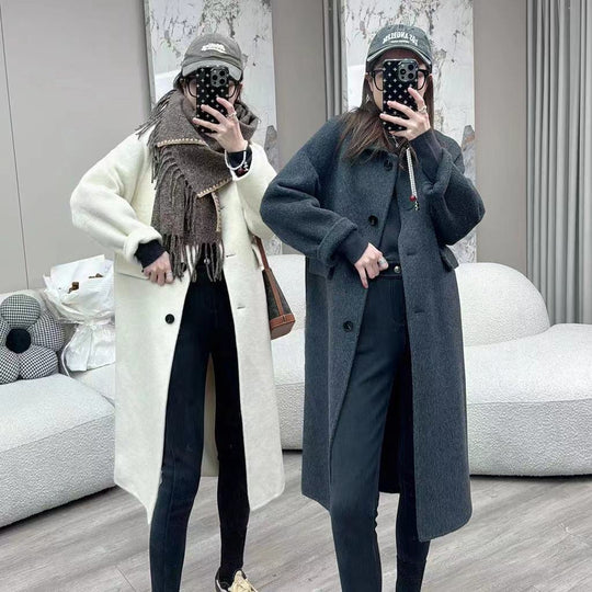 Damen Oversize Wollmix Mantel knielang mit verdeckter Knopfleiste und lässiger Schulterlinie Shop Nory
