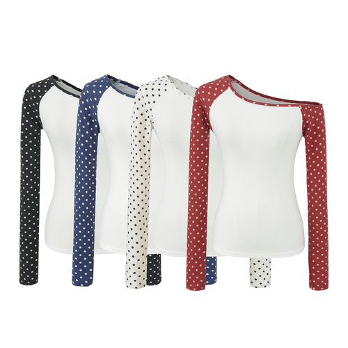 Damen Asymmetrisches Longsleeve mit Polka-Dot Raglanärmeln Shop Nory