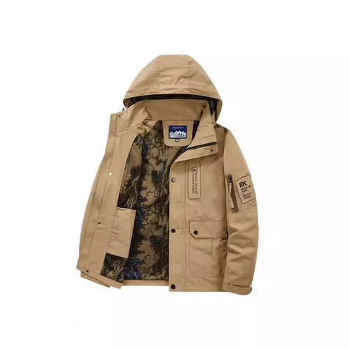 Herren Kapuzen-Fieldjacke mit Camouflage-Netzfutter und wasserabweisender Utility-Außenlage Shop Nory