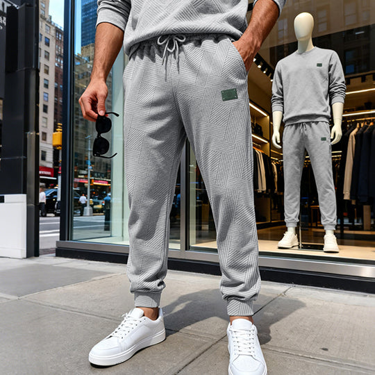 Herren Strukturierte Jogginghose mit geometrischer Waffelstruktur und elastischen Bündchen Shop Nory