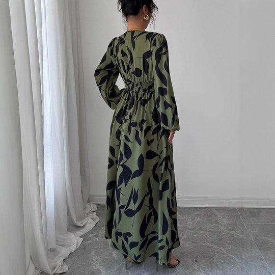 Damen Maxikleid mit taillierter Knopfleiste, V‑Ausschnitt und Ballonärmeln Shop Nory