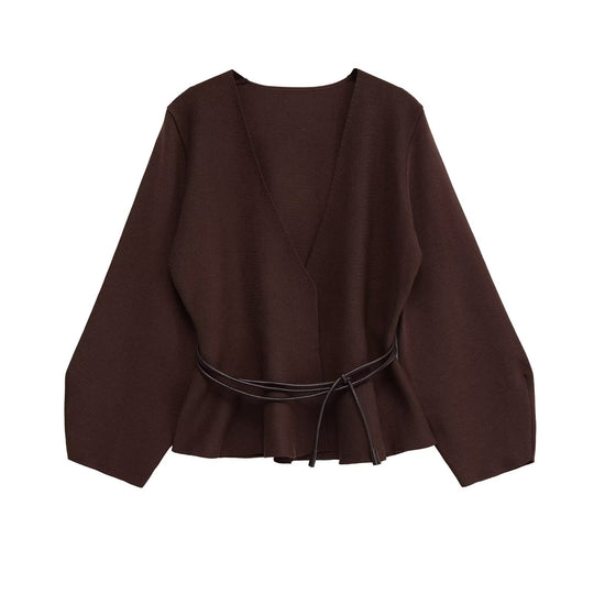 Damen Wickelcardigan aus Feinstrick mit Kimonoärmeln und Taillengürtel Shop Nory