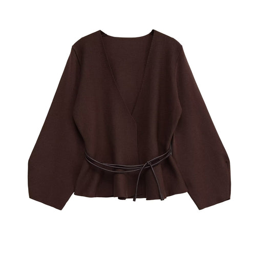 Damen Wickelcardigan aus Feinstrick mit Kimonoärmeln und Taillengürtel Shop Nory