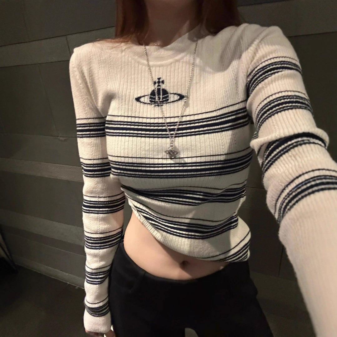 Damen Modischer Rippstrickpullover mit Streifen Shop Nory