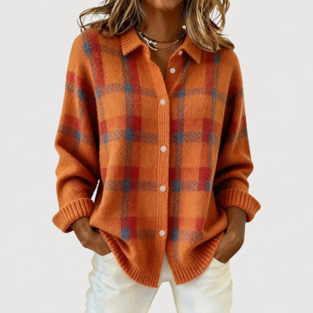 Damen Modische Karierte Strickjacke
