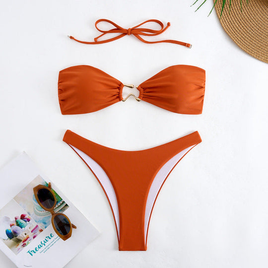 Damen Bandeau Bikini mit elegantem Gold-Detail Shopnory