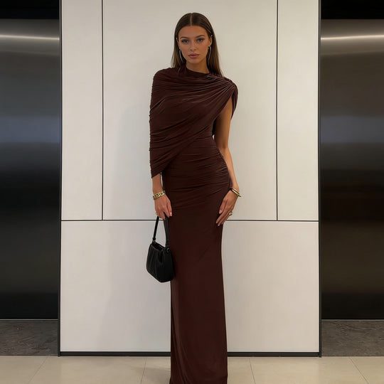Damen Elegantes Maxikleid mit asymmetrischen Drapierungen und figurschmeichelndem Schnitt