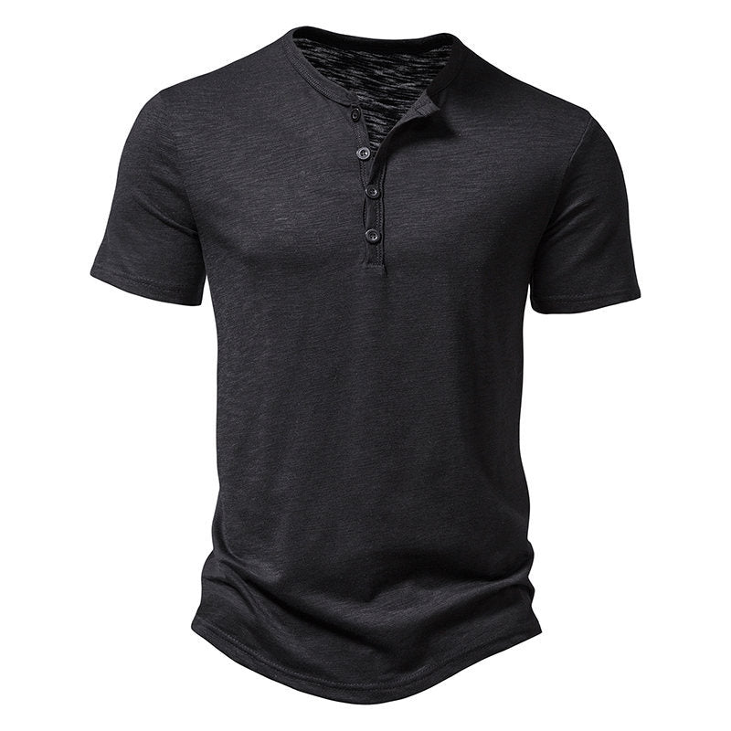 Herren Kurzarm-Henley-T-Shirt mit modischem Knopfdesign und atmungsaktiver Baumwolle Shopnory
