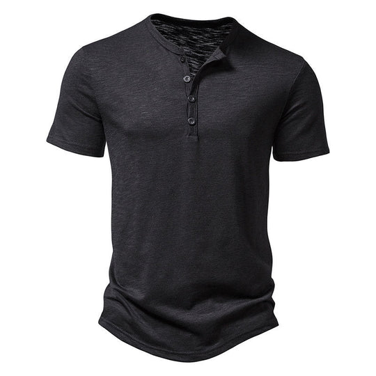 Herren Kurzarm-Henley-T-Shirt mit modischem Knopfdesign und atmungsaktiver Baumwolle Shopnory