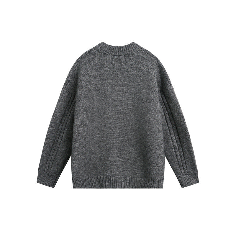 Damen Grobgestrickter Zopf‑Strickpullover mit Henley‑Knopfleiste und Stehkragen Shop Nory
