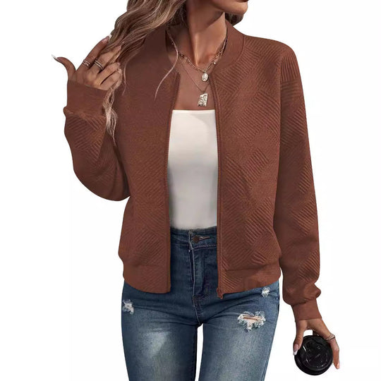 Damen lässige Bomberjacke mit feinem Strukturdesign und praktischen Taschen