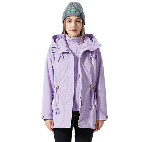 Damen Wasserabweisende taillierte Parka-Jacke mit Kapuze und Kordelzug Shop Nory